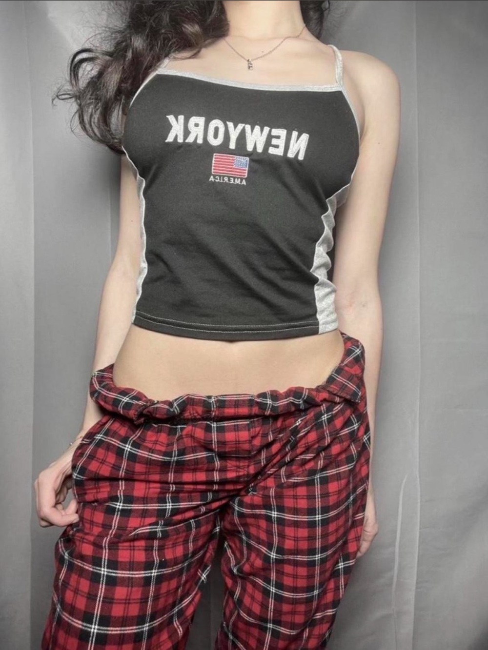 Black 'New York' Contrast Slim Cami Top